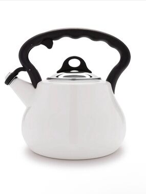 White Whistling Tea Kettle with Black Handle 2 qt/8 Cups